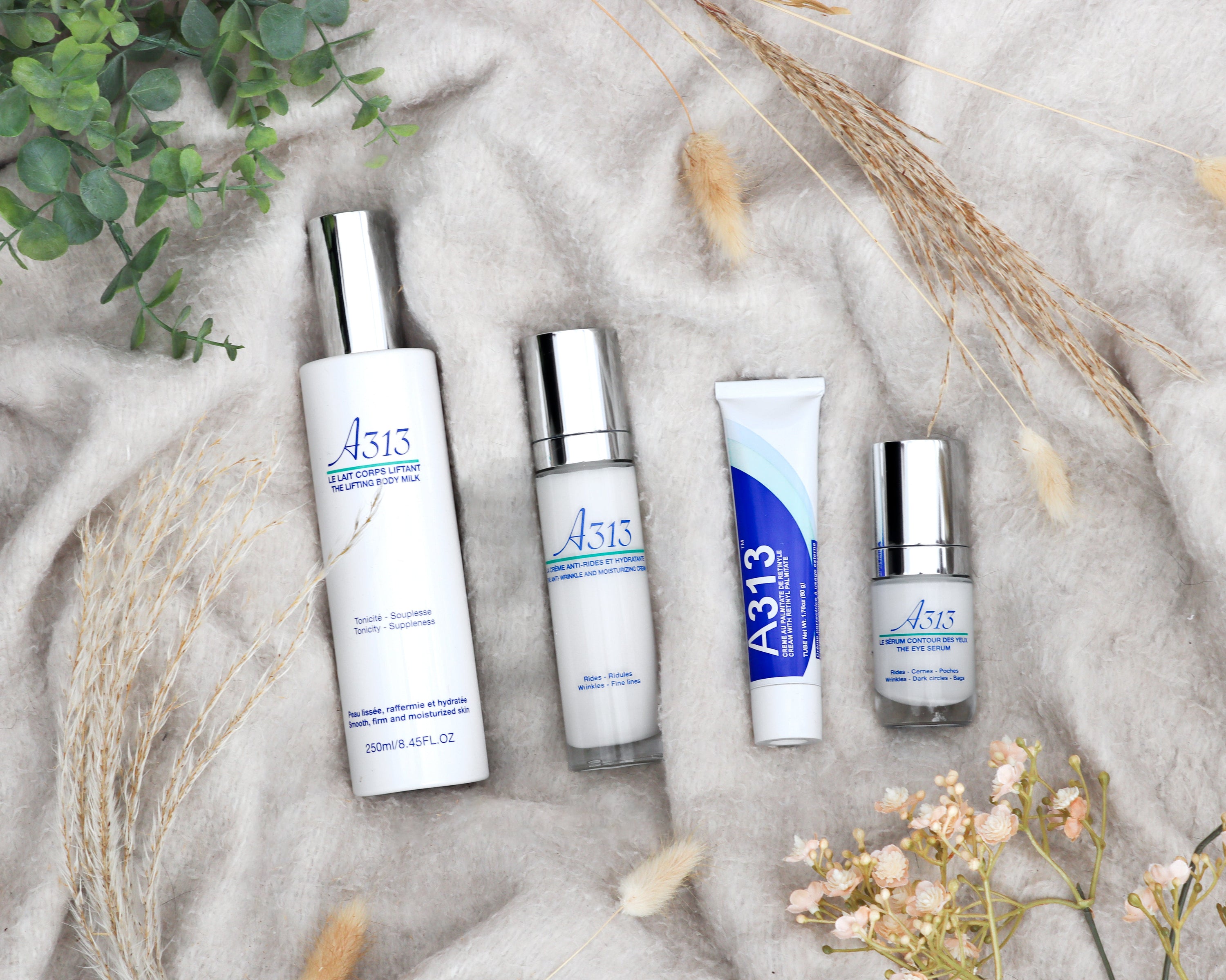 La gamme A313 : crème anti-rides, sérum contour des yeux et lait corporel liftant