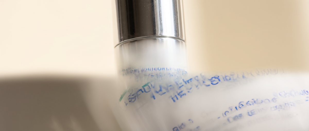 Close-up of the A313 Eye Serum cap and label in soft daylight on a wide, light background
